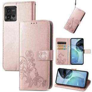 For Motorola Moto G72 Four-leaf Clasp Embossed Leather Phone Case(Rose Gold)