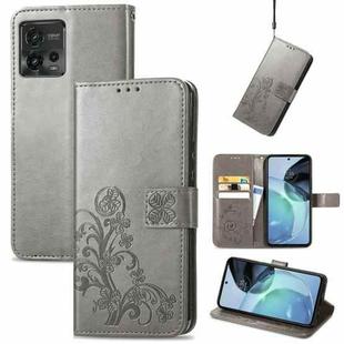 For Motorola Moto G72 Four-leaf Clasp Embossed Leather Phone Case(Gray)