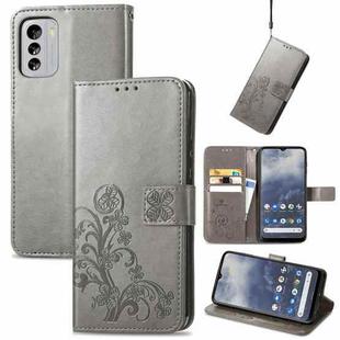 For Nokia G60 Four-leaf Clasp Embossed Leather Phone Case(Gray)