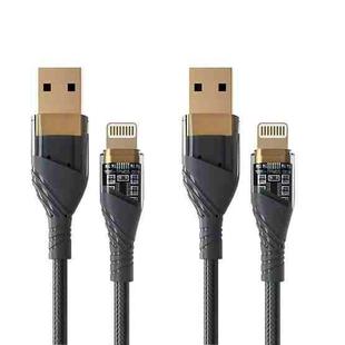 2pcs 2.4A USB to 8 Pin Transparent Fast Charging Data Cable, Length: 1m(Black)