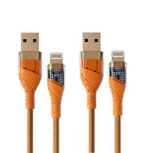 2pcs 2.4A USB to 8 Pin Transparent Fast Charging Data Cable, Length: 1m(Orange)