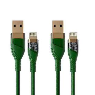 2pcs 2.4A USB to 8 Pin Transparent Fast Charging Data Cable, Length: 1m(Green)