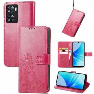 For OPPO A57 4G Four-leaf Clasp Embossed Buckle Leather Phone Case(Magenta)