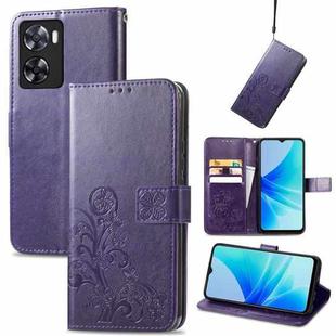 For OPPO A57 4G Four-leaf Clasp Embossed Buckle Leather Phone Case(Purple)