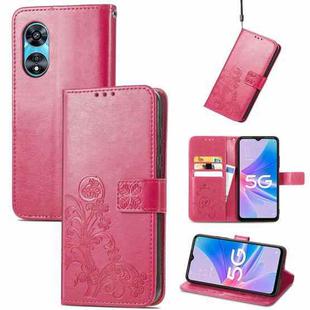 For OPPO A97 5G Four-leaf Clasp Embossed Buckle Leather Phone Case(Magenta)