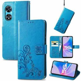 For OPPO A97 5G Four-leaf Clasp Embossed Buckle Leather Phone Case(Blue)