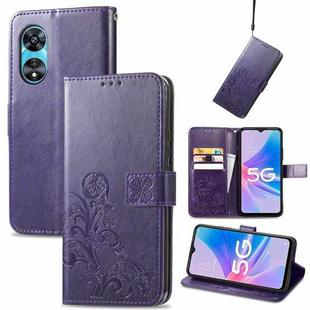 For OPPO A97 5G Four-leaf Clasp Embossed Buckle Leather Phone Case(Purple)