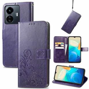 For vivo Y77 5G Global Four-leaf Clasp Embossed Buckle Leather Phone Case(Purple)