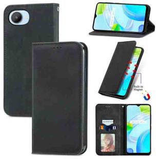 For Realme C30 Retro Skin Feel Magnetic Flip Leather Phone Case(Black)