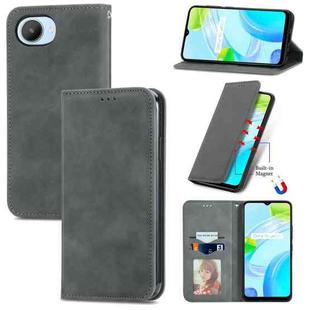 For Realme C30 Retro Skin Feel Magnetic Flip Leather Phone Case(Gray)