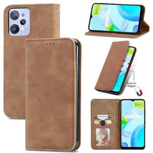 For Realme C31 Retro Skin Feel Magnetic Flip Leather Phone Case(Brown)