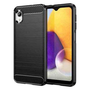 For Samsung Galaxy A22e Brushed Texture Carbon Fiber TPU Phone Case(Black)