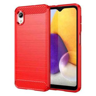 For Samsung Galaxy A22e Brushed Texture Carbon Fiber TPU Phone Case(Red)