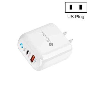 PD04 PD20W Type-C + QC18W USB Mobile Phone Charger with LED Indicator, US Plug(White)