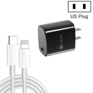 PD11 Single PD3.0 USB-C / Type-C 20W Fast Charger with 1m Type-C to 8 Pin Data Cable, US Plug(Black)