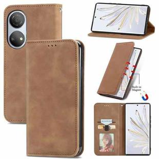 For Honor X7 Retro Skin Feel Magnetic Leather Phone Case(Brown)