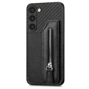 For Samsung Galaxy S23 5G Carbon Fiber Flip Zipper Wallet Phone Case(Black)