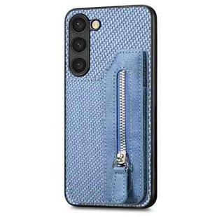 For Samsung Galaxy S23 5G Carbon Fiber Flip Zipper Wallet Phone Case(Blue)