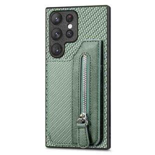 For Samsung Galaxy S23 Ultra 5G Carbon Fiber Flip Zipper Wallet Phone Case(Green)
