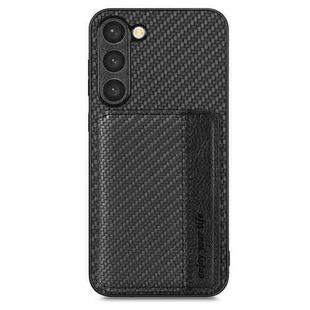 For Samsung Galaxy S23 5G Carbon Fiber Magnetic Card Bag Phone Case(Black)