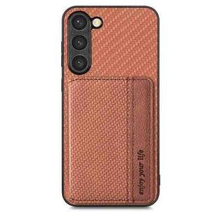 For Samsung Galaxy S23 5G Carbon Fiber Magnetic Card Bag Phone Case(Brown)