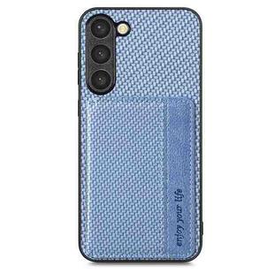 For Samsung Galaxy S23 5G Carbon Fiber Magnetic Card Bag Phone Case(Blue)