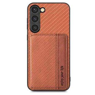 For Samsung Galaxy S23+ 5G Carbon Fiber Magnetic Card Bag Phone Case(Brown)