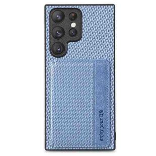 For Samsung Galaxy S23 Ultra 5G Carbon Fiber Magnetic Card Bag Phone Case(Blue)