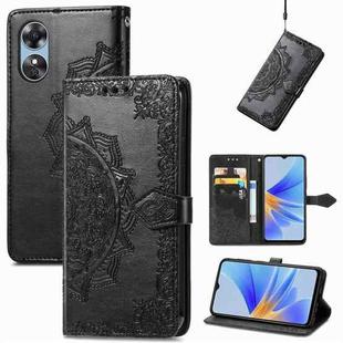 For OPPO  A17 Mandala Flower Embossed Leather Phone Case(Black)