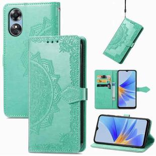 For OPPO  A17 Mandala Flower Embossed Leather Phone Case(Green)