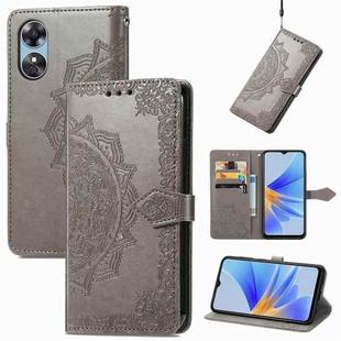 For OPPO  A17 Mandala Flower Embossed Leather Phone Case(Gray)