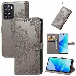 For OPPO  A57 4G Mandala Flower Embossed Leather Phone Case(Gray)