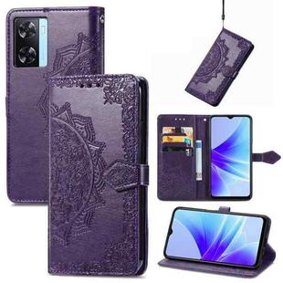 For OPPO A57s Mandala Flower Embossed Leather Phone Case(Purple)