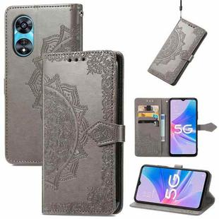 For OPPO A97 5G Mandala Flower Embossed Leather Phone Case(Gray)