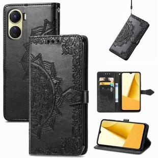 For vivo Y16 Mandala Flower Embossed Leather Phone Case(Black)