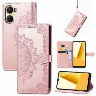 For vivo Y16 Mandala Flower Embossed Leather Phone Case(Rose Gold)