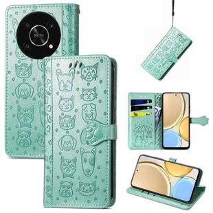For Huawei Nova Y90 Cute Cat and Dog Embossed Leather Phone Case(Green)