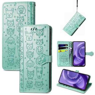 For Motorola Edge 30 Neo Cute Cat and Dog Embossed Leather Phone Case(Green)