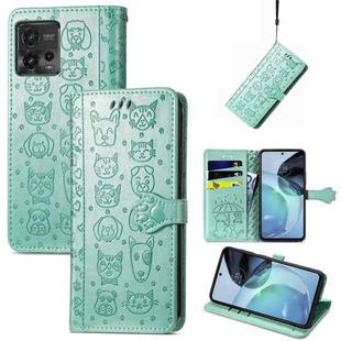 For Motorola Moto G72 Cute Cat and Dog Embossed Leather Phone Case(Green)