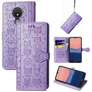 For Nokia C21 Cute Cat and Dog Embossed Leather Phone Case(Purple)