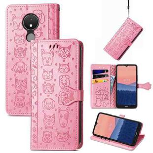 For Nokia C21 Cute Cat and Dog Embossed Leather Phone Case(Pink)