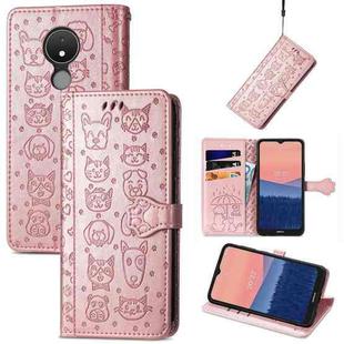 For Nokia C21 Cute Cat and Dog Embossed Leather Phone Case(Rose Gold)