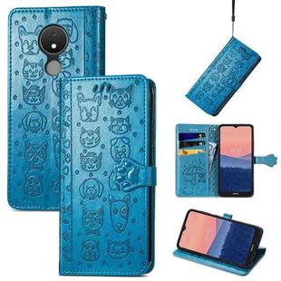 For Nokia C21 Cute Cat and Dog Embossed Leather Phone Case(Blue)