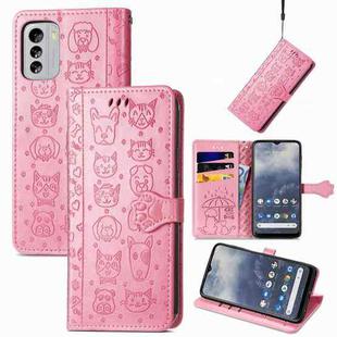 For Nokia G60 Cute Cat and Dog Embossed Leather Phone Case(Pink)