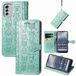 For Nokia G60 Cute Cat and Dog Embossed Leather Phone Case(Green)
