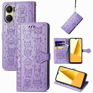 For vivo Y16 Cat and Dog Embossed Leather Phone Case(Purple)