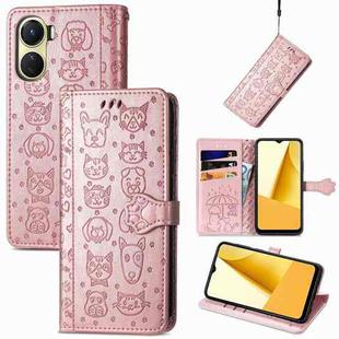 For vivo Y16 Cat and Dog Embossed Leather Phone Case(Rose Gold)