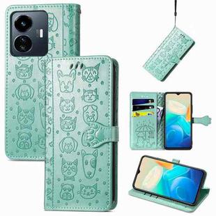 For vivo Y77 5G Global Cat and Dog Embossed Leather Phone Case(Green)