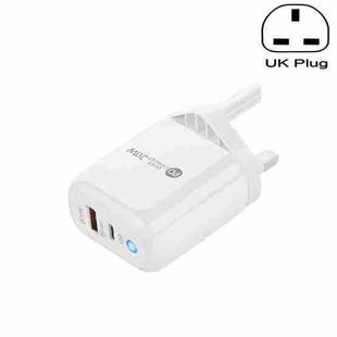 PD04 PD20W Type-C + QC18W USB Mobile Phone Charger with LED Indicator, UK Plug(White)
