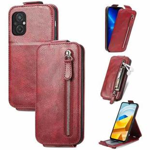 For Xiaomi Poco M5 Zipper Wallet Vertical Flip Leather Phone Case(Red)